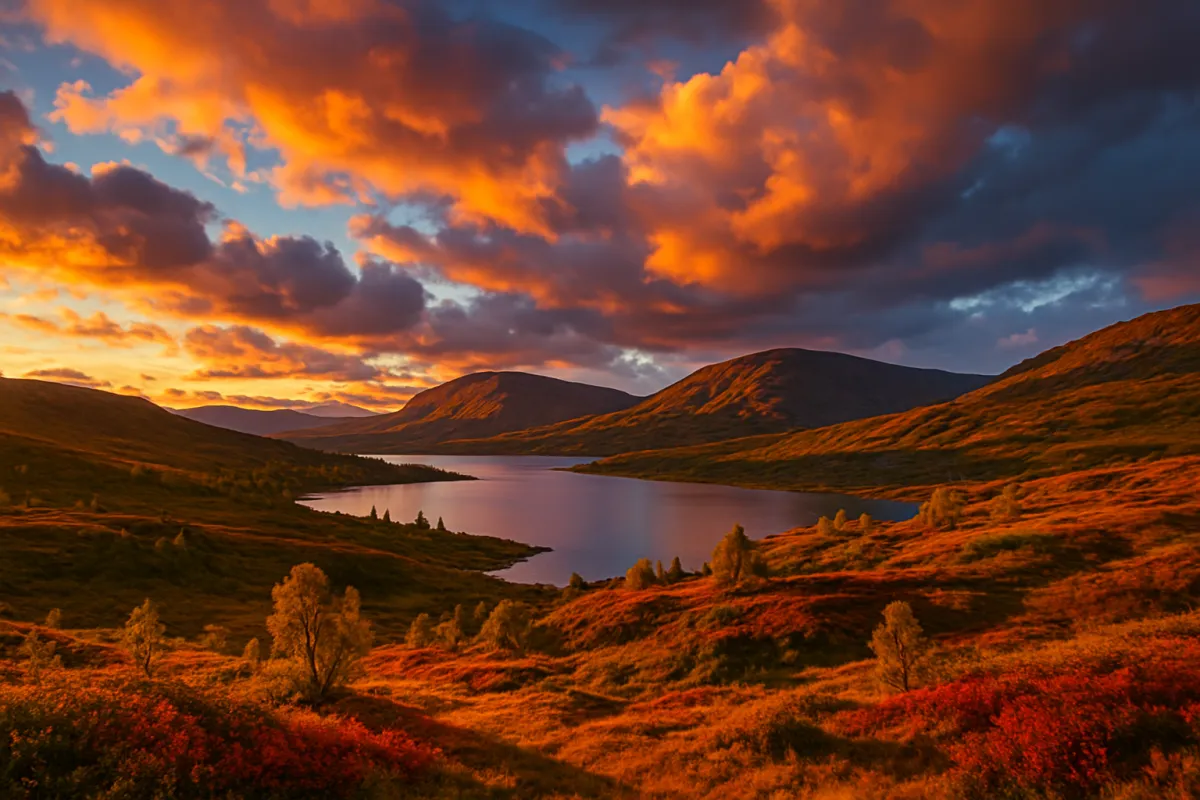 Landskap med dramatisk himmel och m&auml;ttade f&auml;rger